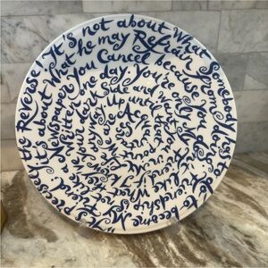 Royal Delft 12” Diskus Plate Friendship Blue & White Text Irene Klinkenberg